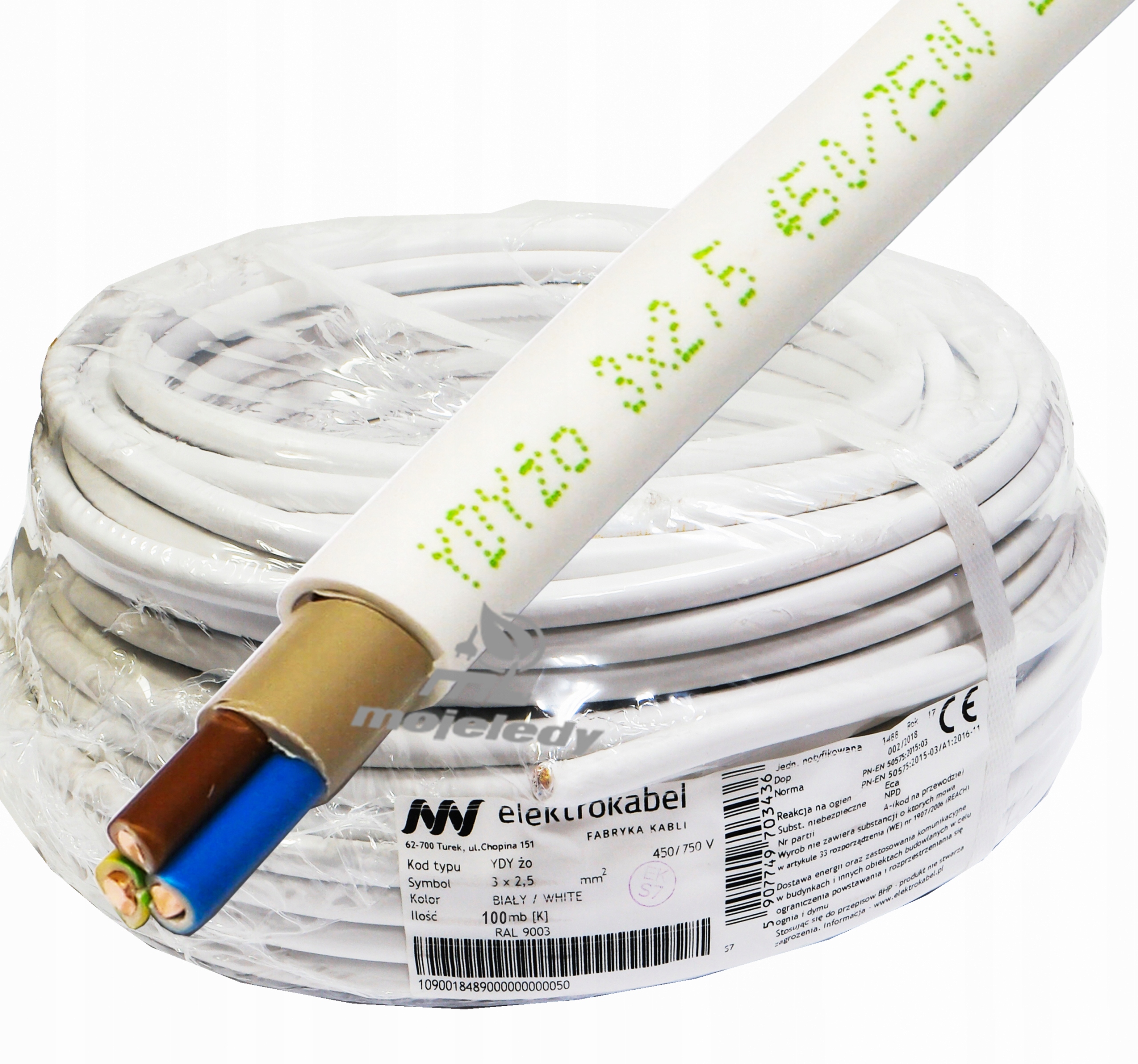 Kábel Ydy 3x2,5 mm 450 750 V drôt Cu žo 750 V 100 m