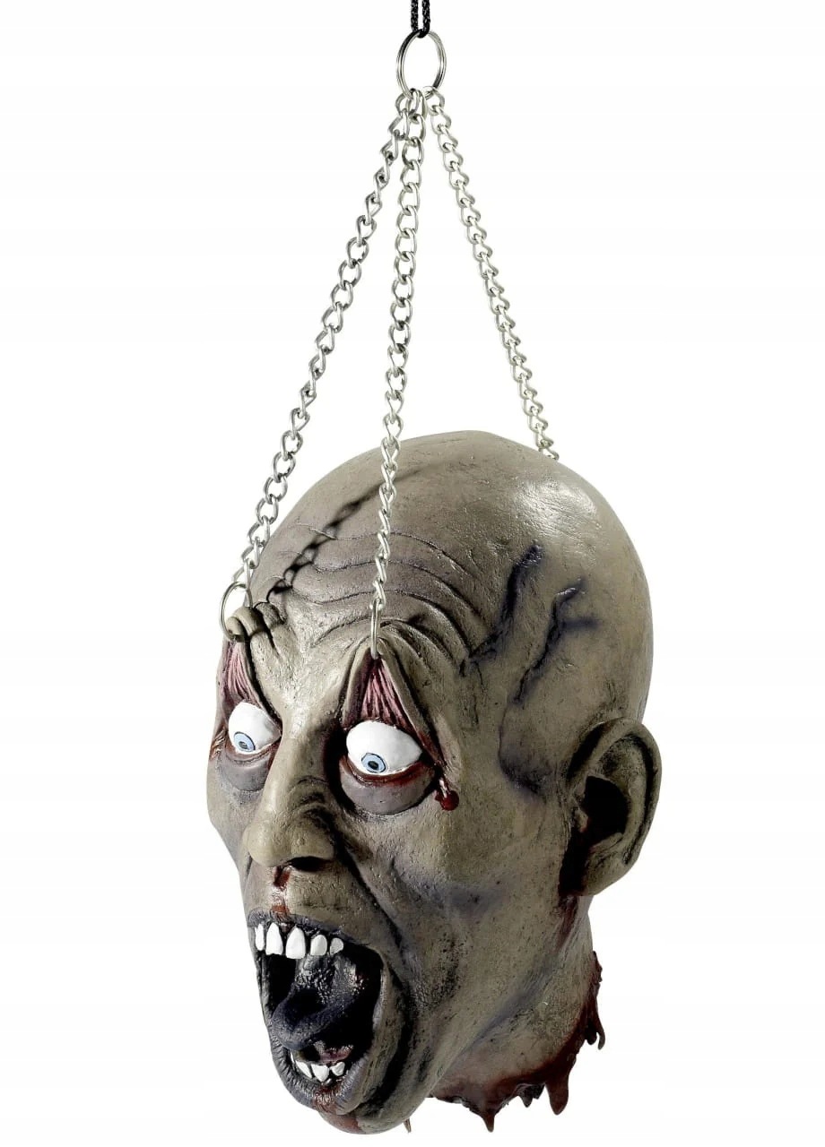 Halloweenská dekorace Hlava na řetězech Utržená hlava Strašidelná