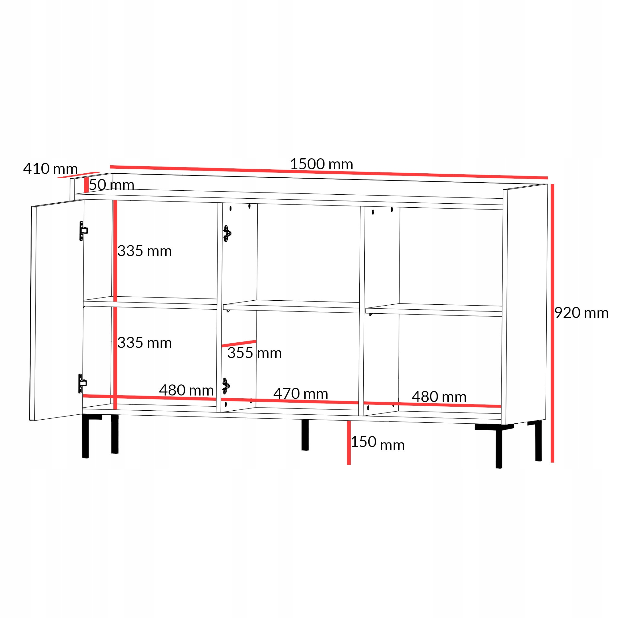 Komoda z drzwiami uchylnymi Liam 3D 150 Dąb Cremona