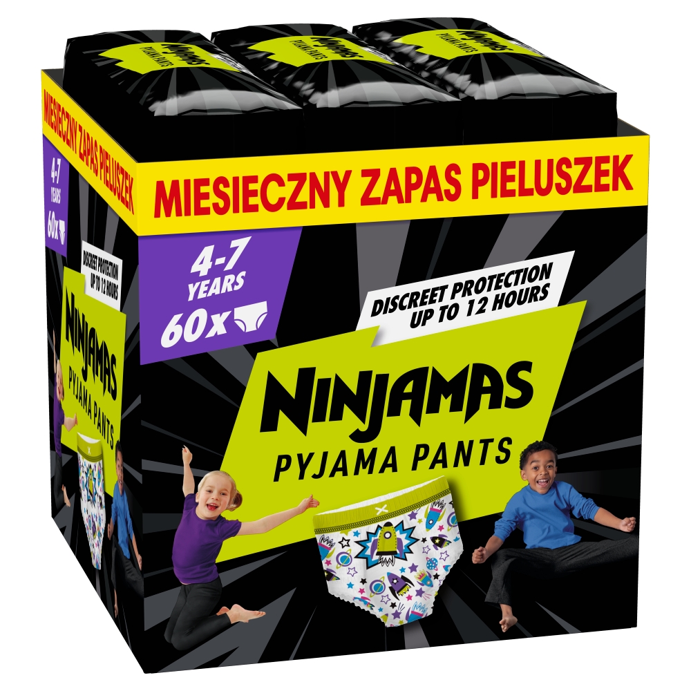 Ninjamas Statki kosmiczne pieluchomajtki, 60 szt, 4-7 lat, 17-30 kg Pampers