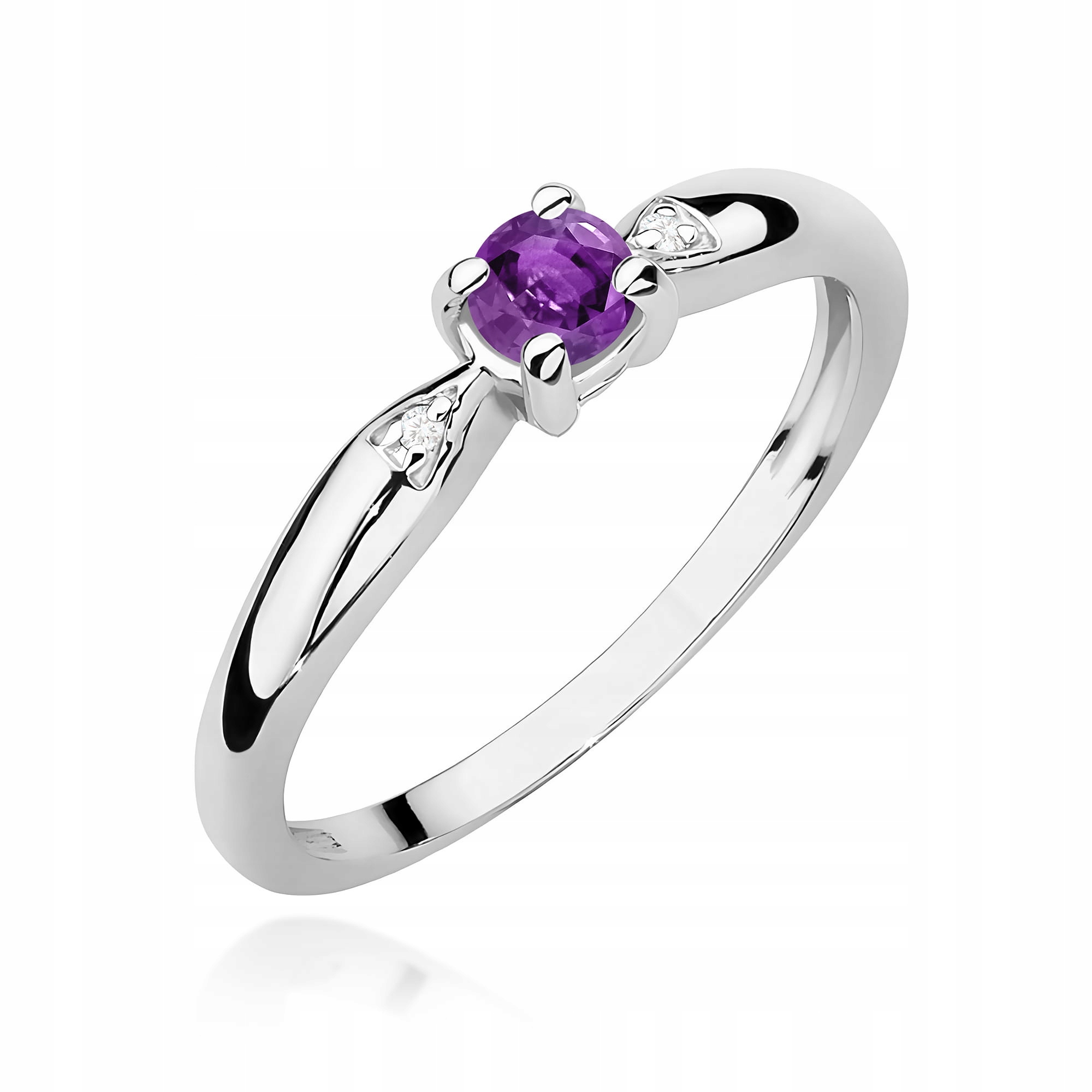Subtelny pierścionek Ametyst 0,10ct białe złoto