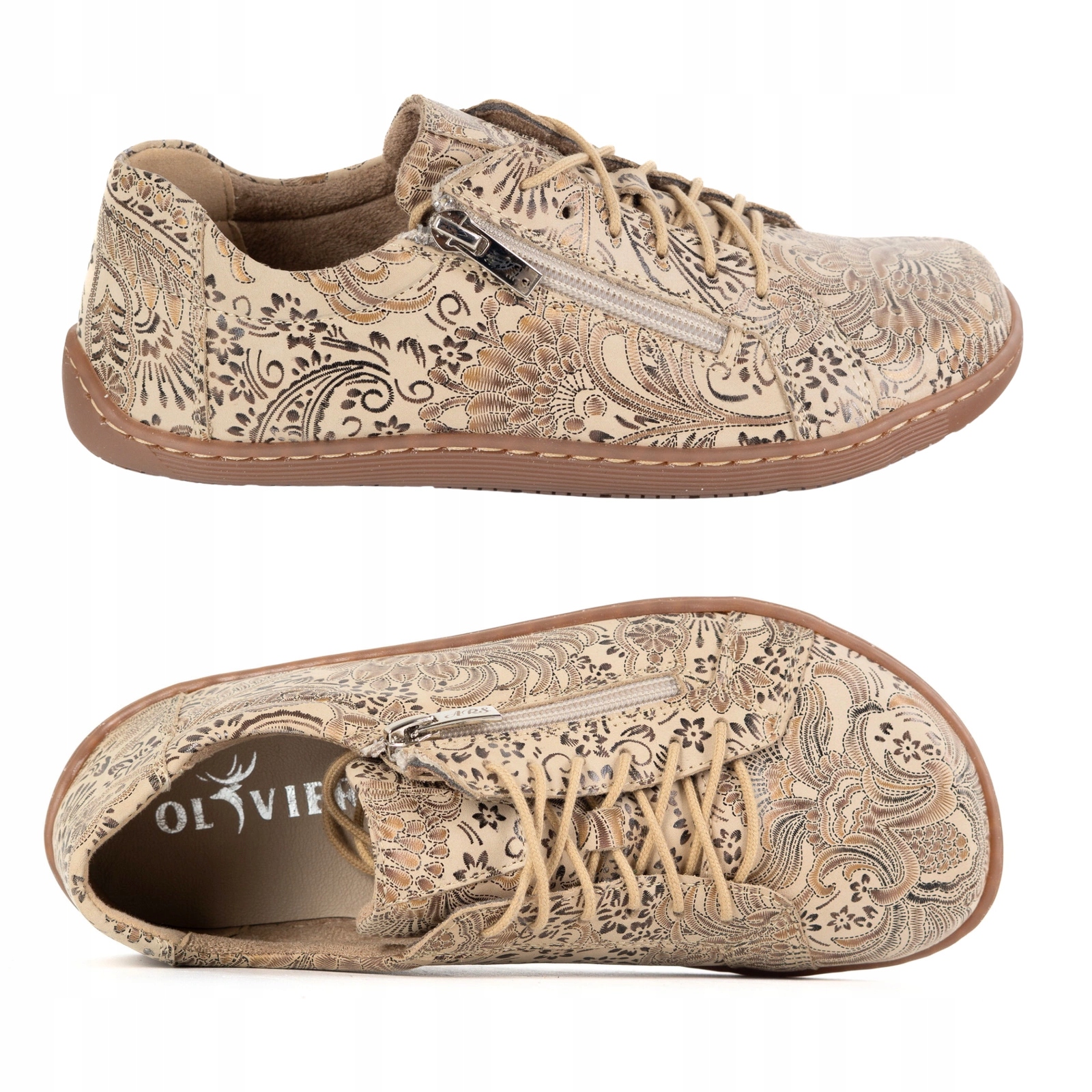 Dámské kožené barefootové boty model perforované 1243 béžová etnická barva 40