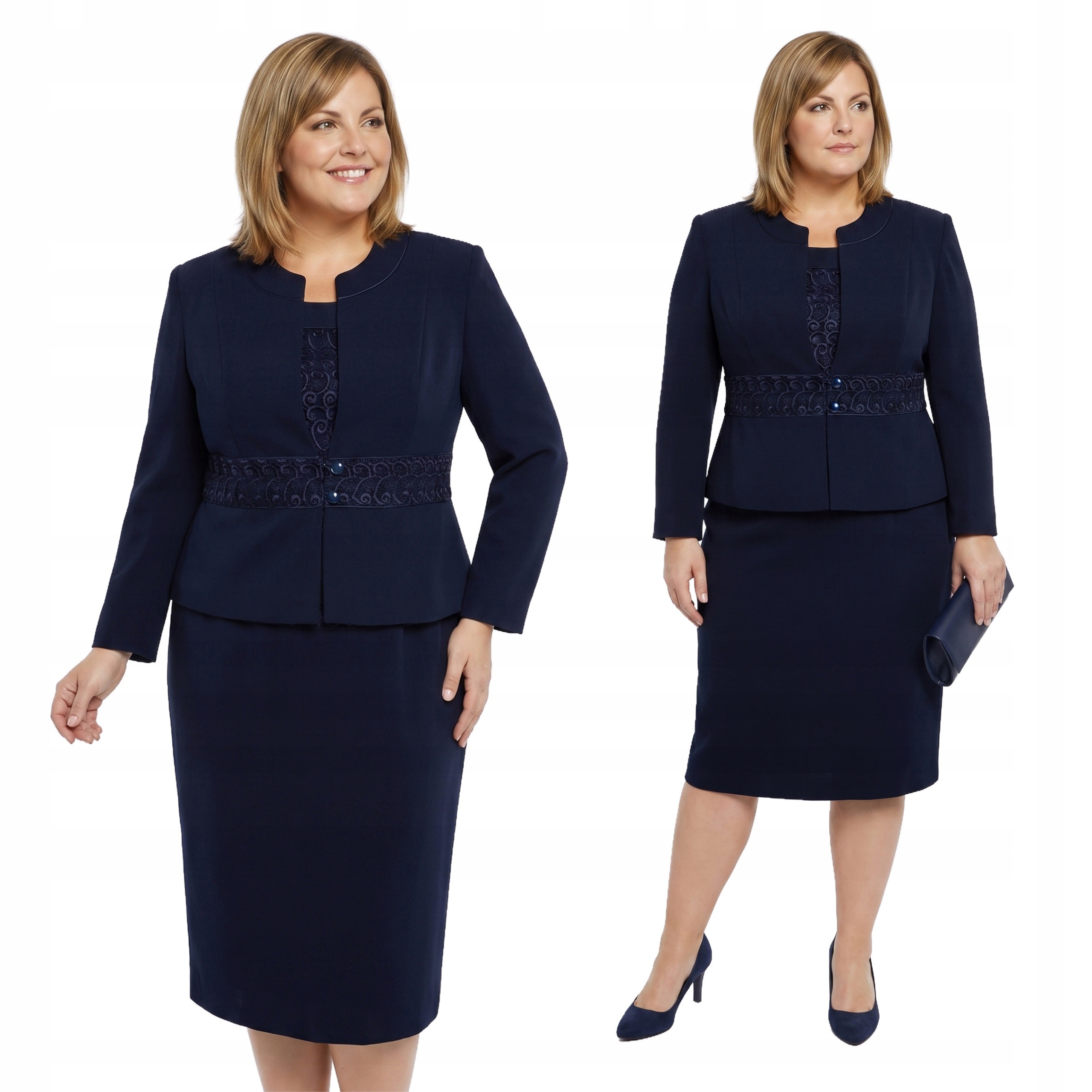 Třídílná tmavě modrá sukně s krajkou plus size velikost 48