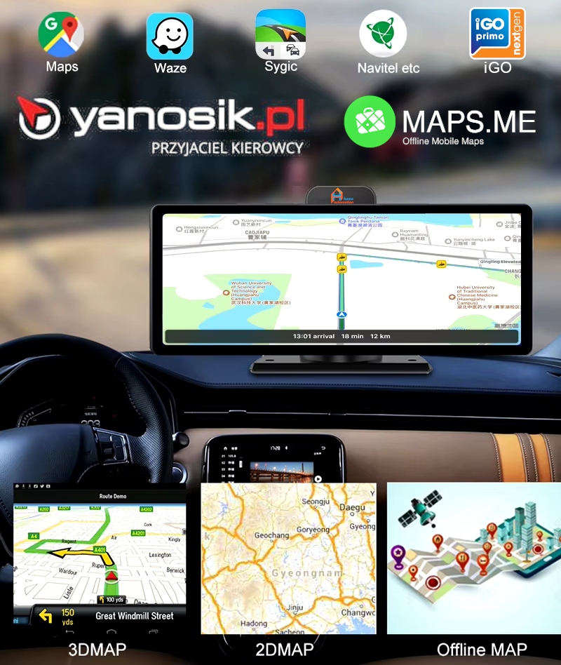 Tablet Monitor samochodowy Android Stacja Rejestrator Kamera Nawigacja GPS Model HE502J