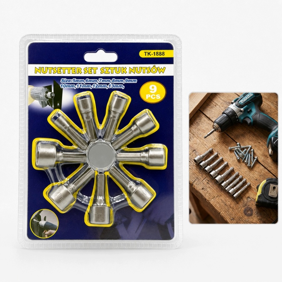 Zestaw Nasadek Magnetycznych 9SZT 5-13 MM Hex 1/4" Do Wkrętarki