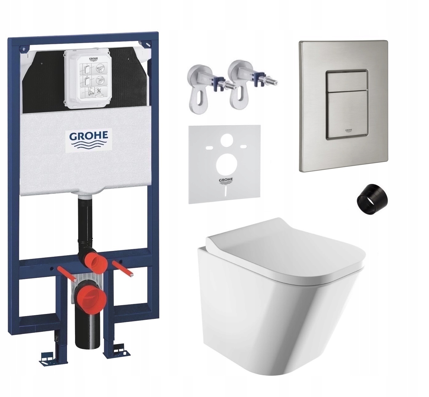 Podomítkový set Grohe, Wc mísa Rim Omnires, tlačítko nerezová ocel mat