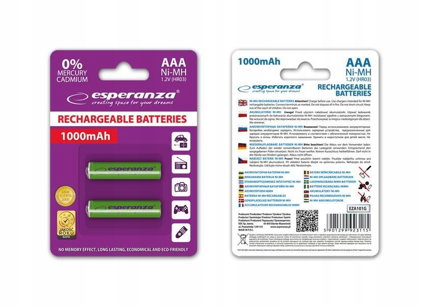 Esperanza Akumulatorki Aaa Esperanza 1000mAh 2szt. zielone