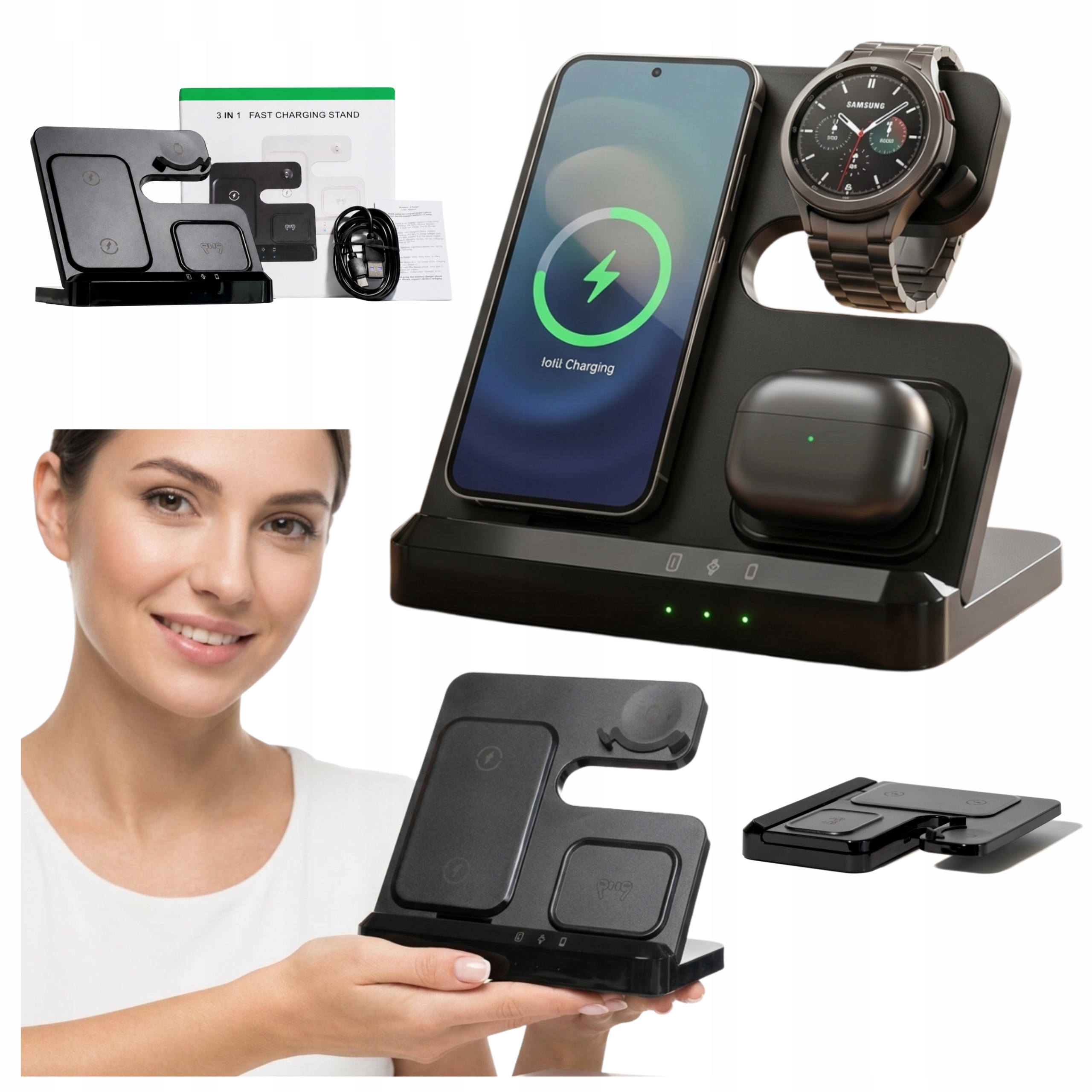 Bezprzewodowa Indukcyjna Stacja Dokująca Samsung Galaxy/buds/watch 3W1 Qc