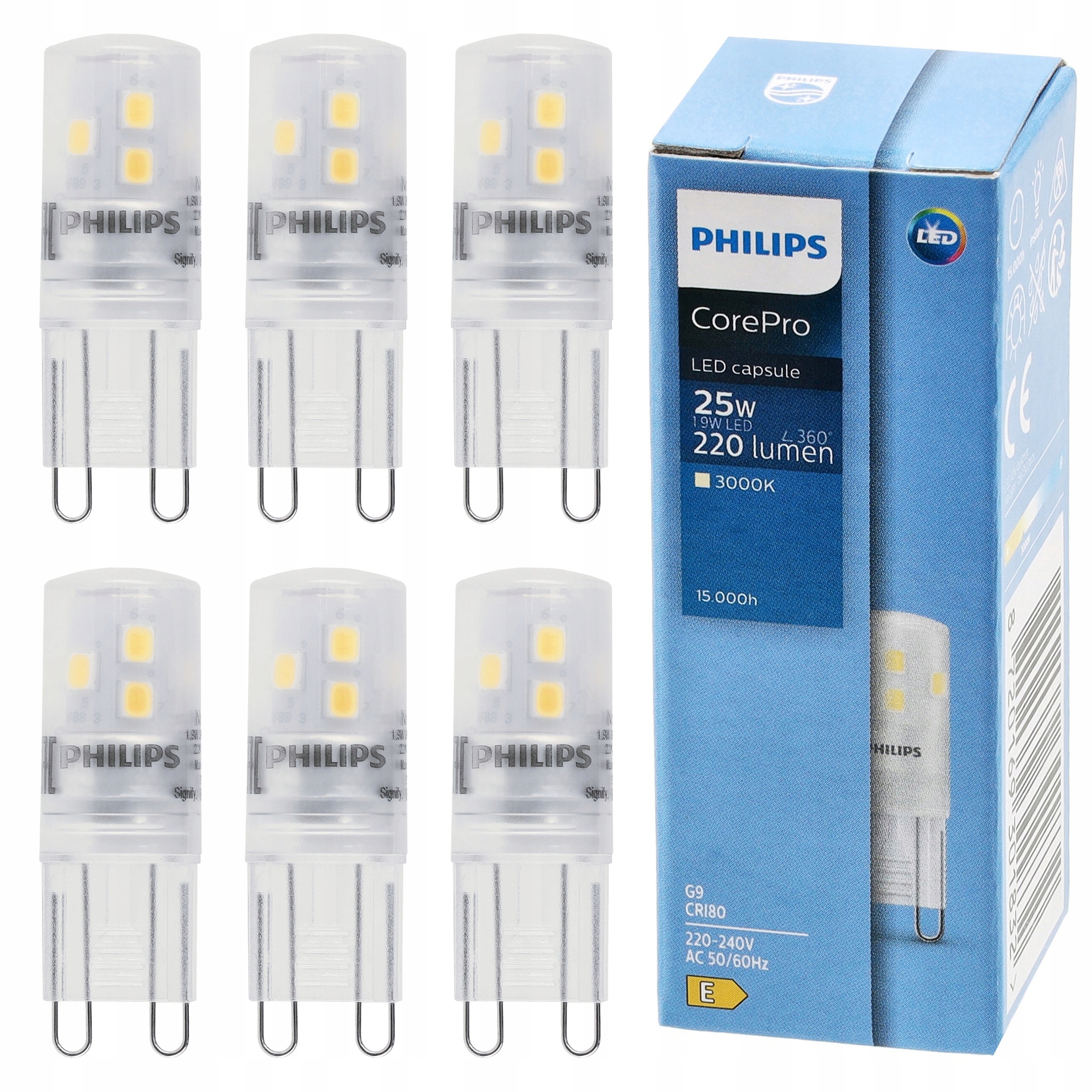 6x Led žárovka Philips G9 1,9W – Teplá Barva 3000K 220lm Premium