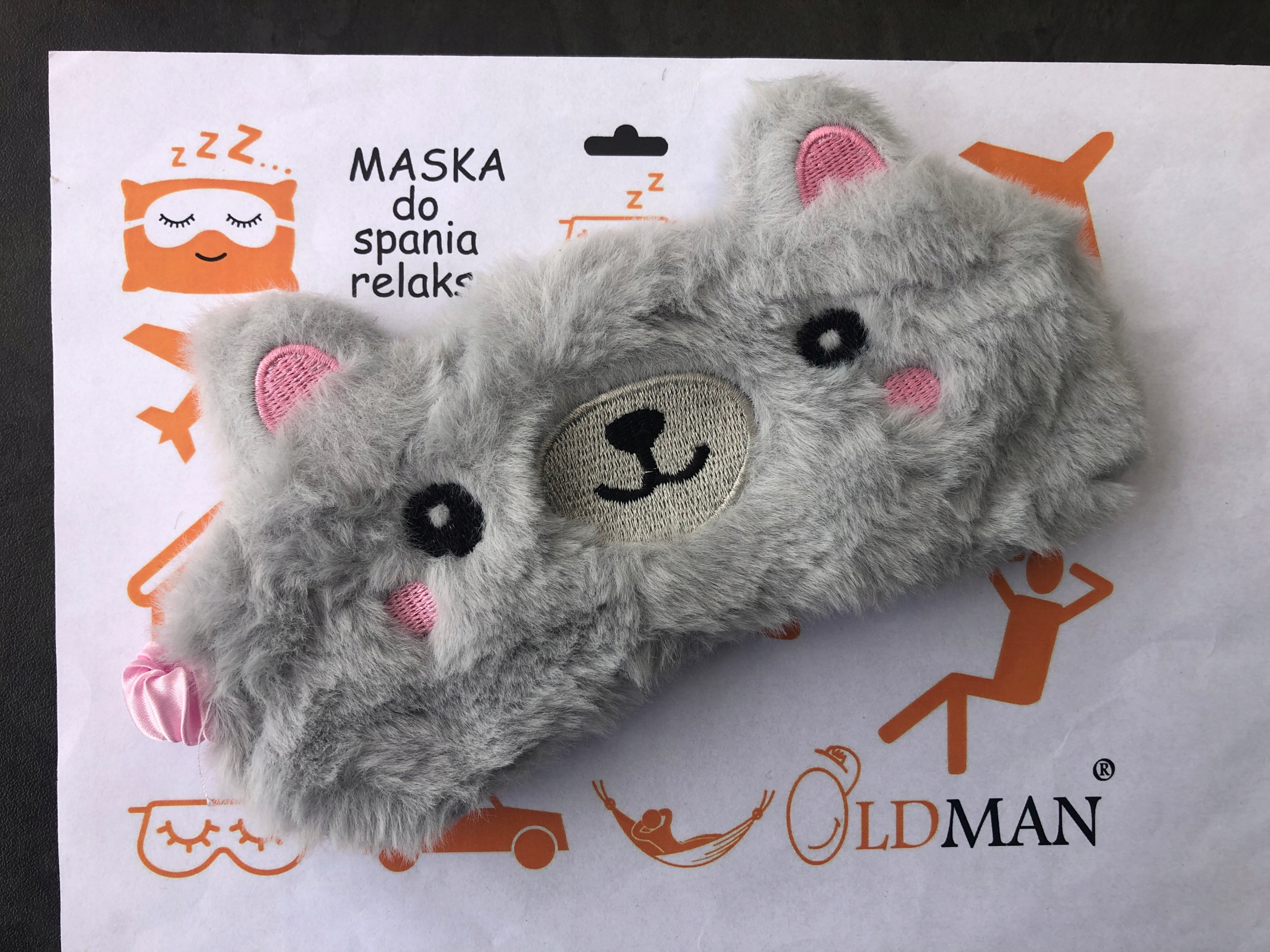 OPASKA NA OCZY MASKA DO SPANIA SNU RELAKSU MIŚ SZARY OLDMAN PLUSZOWA MISIEK Materiał dominujący poliester