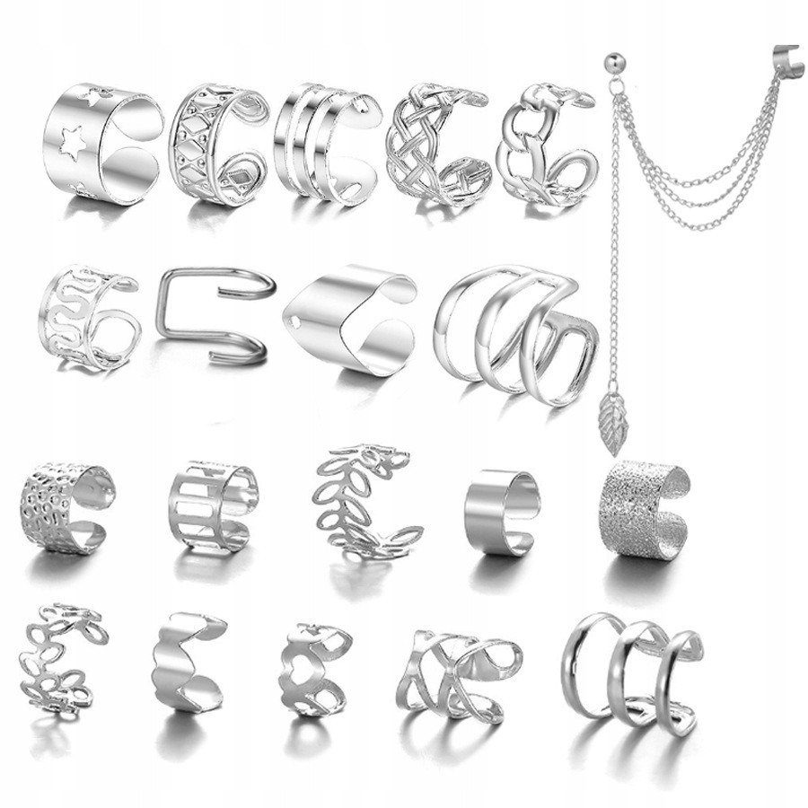 ZESTAW KOLCZYKÓW NAUSZNICE SREBRNE 20 SZTUK