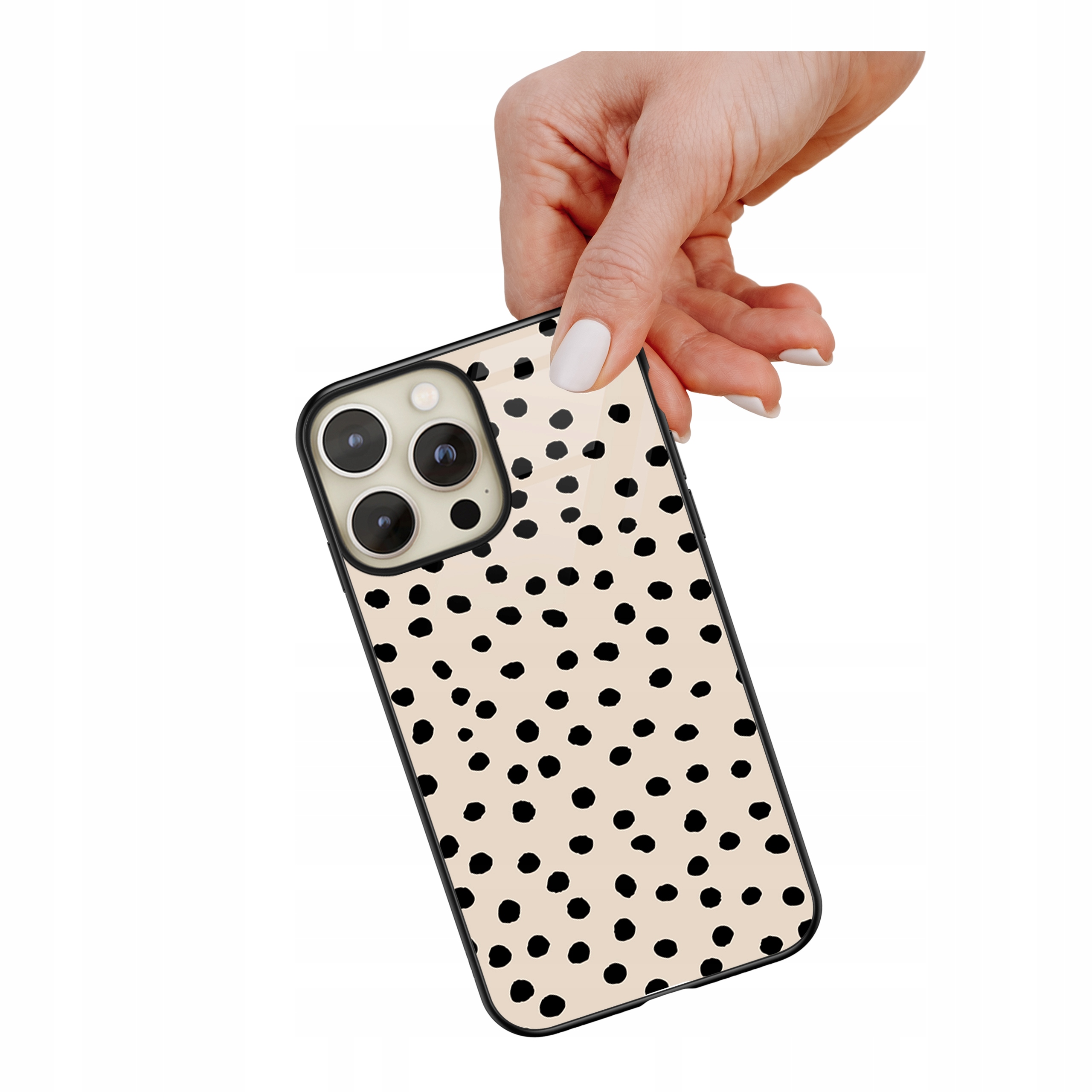 Etui szklane ceramiczne do iPhone 13 Pro Kropki dot beż