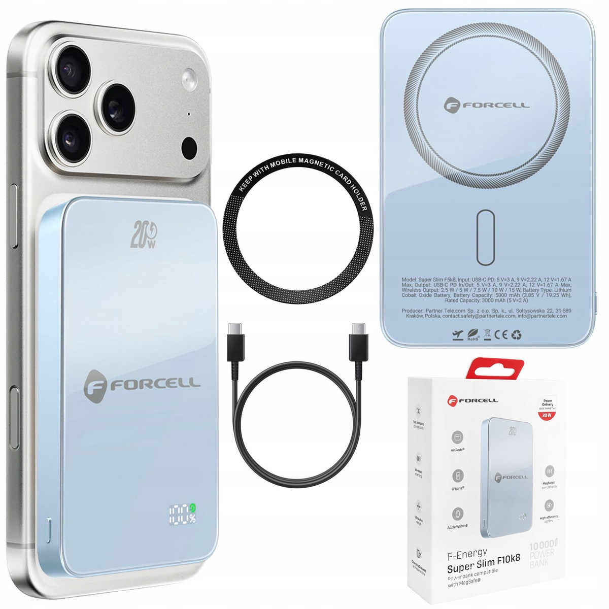 Magnetická powerbanka 20W s MagSafe 15W QC4.0 PD3.0 10000mAh Modrá