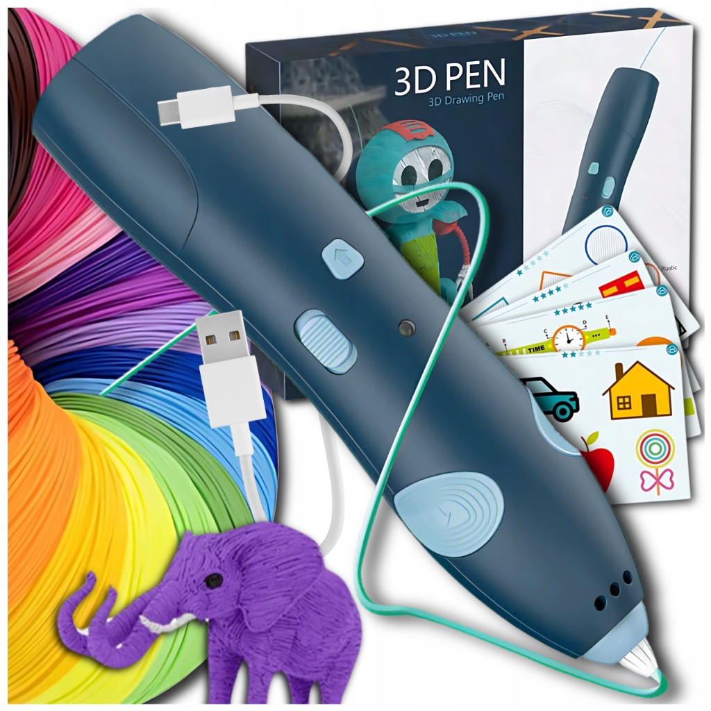 РУЧКА 3D ПРИНТЕР PEN БЕЗОПАСНЫЙ НАБОР ШАБЛОНЫ СИНИЙ