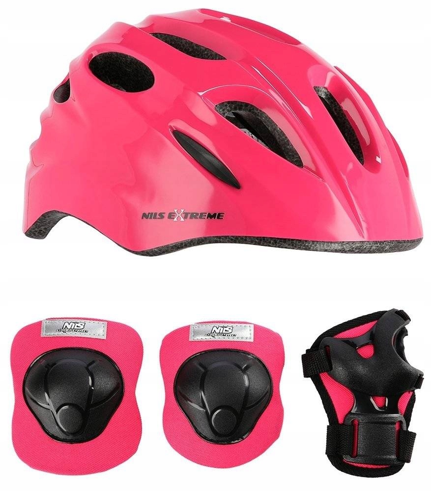 Kask Rowerowy Z Regulacją Ochraniacze Zestaw Dla Dziewczynki Nils Extreme