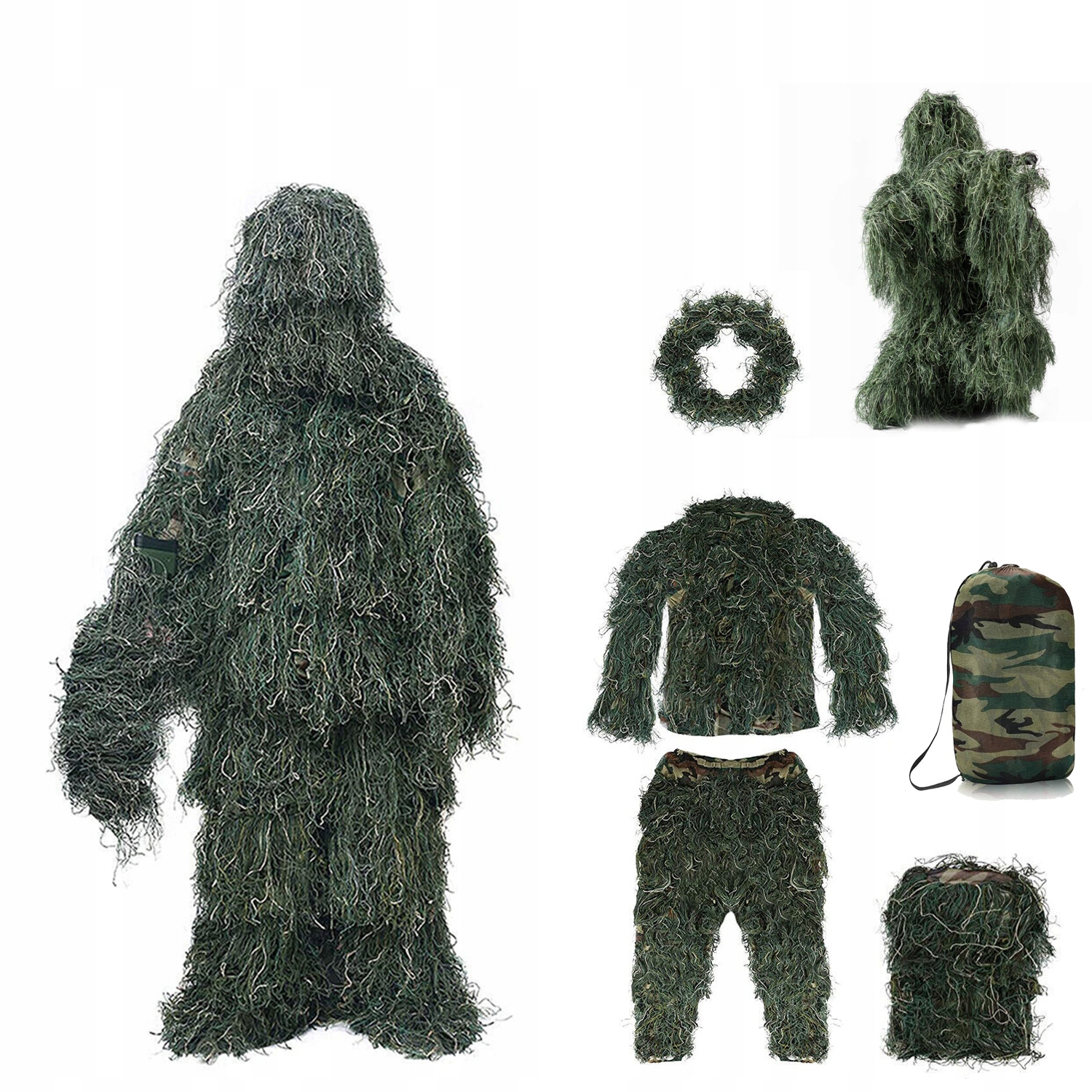 Lovecká Kamufláž Ghillie Maskovací Oblečení 5V1 Herní Oblečení Cs Sada