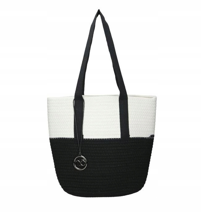 Černá Bílá Plážová Bavlněná Kabelka S Logem Nobo