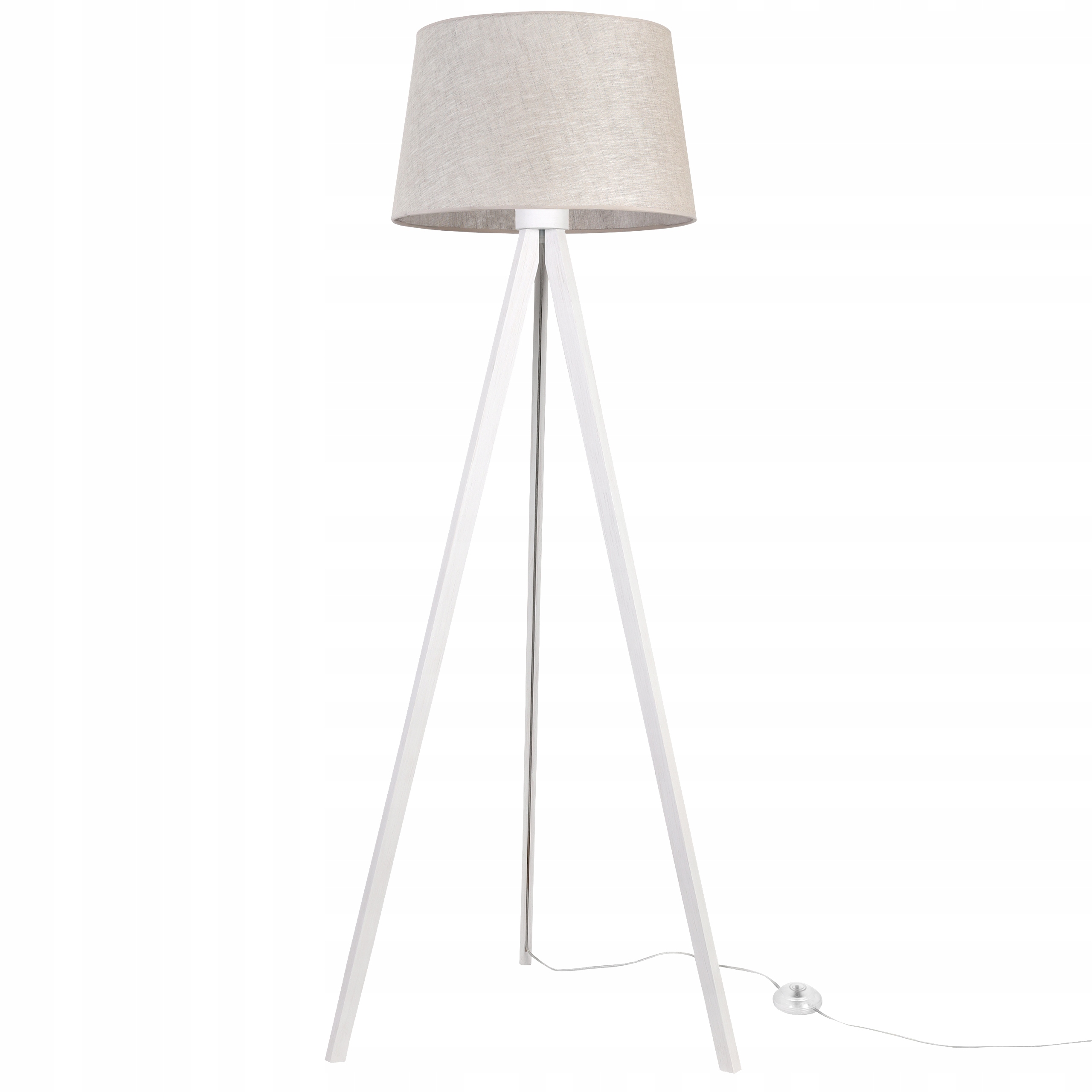 Stojacia podlahová lampa trojnožka s ľanovým tienidlom do spálne, výroba Pl
