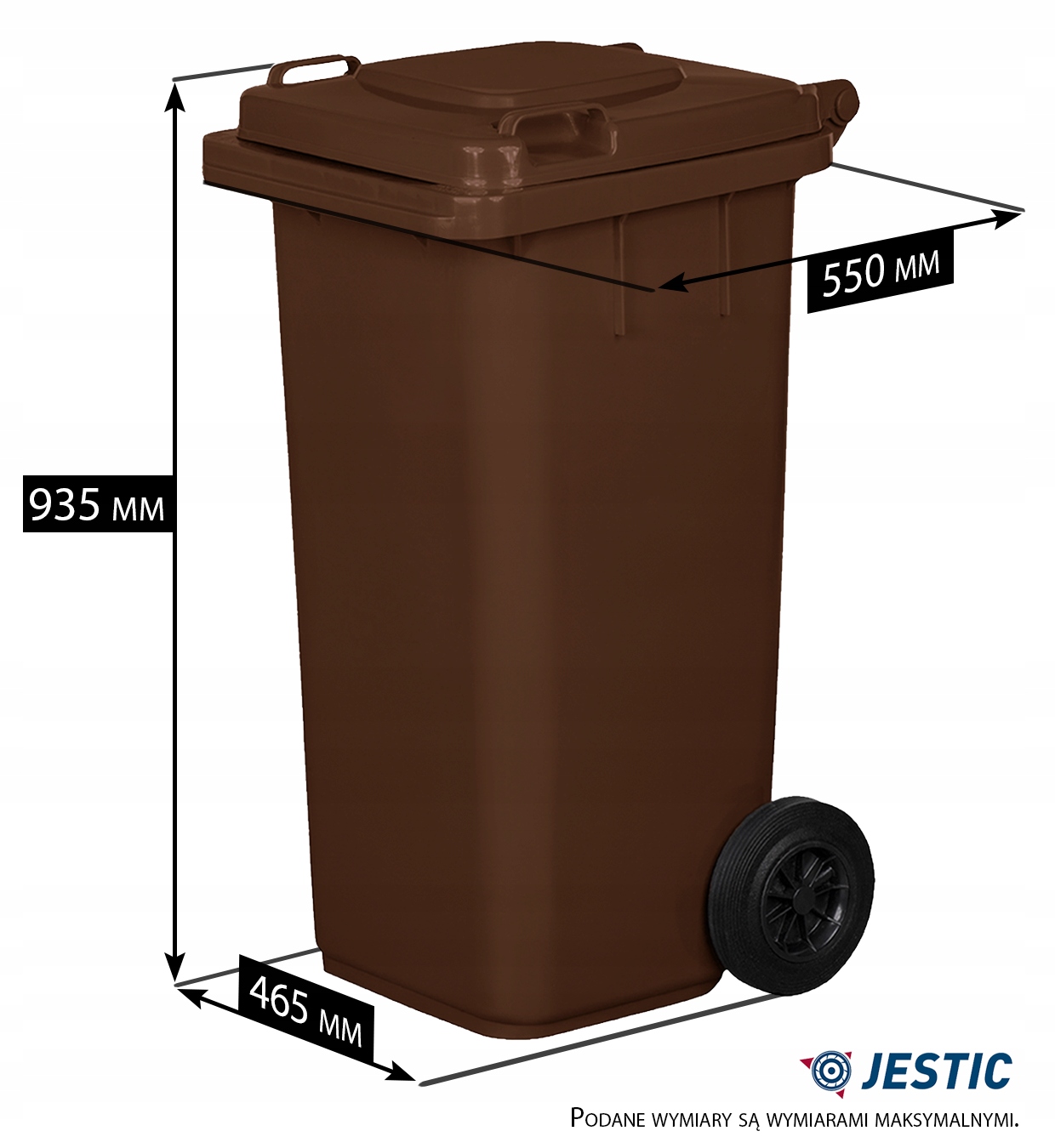 KOSZ POJEMNIK 120L ODPADY BIO BRĄZ RUSZT WENTYLAC Szerokość/Średnica kosza 46.5 cm