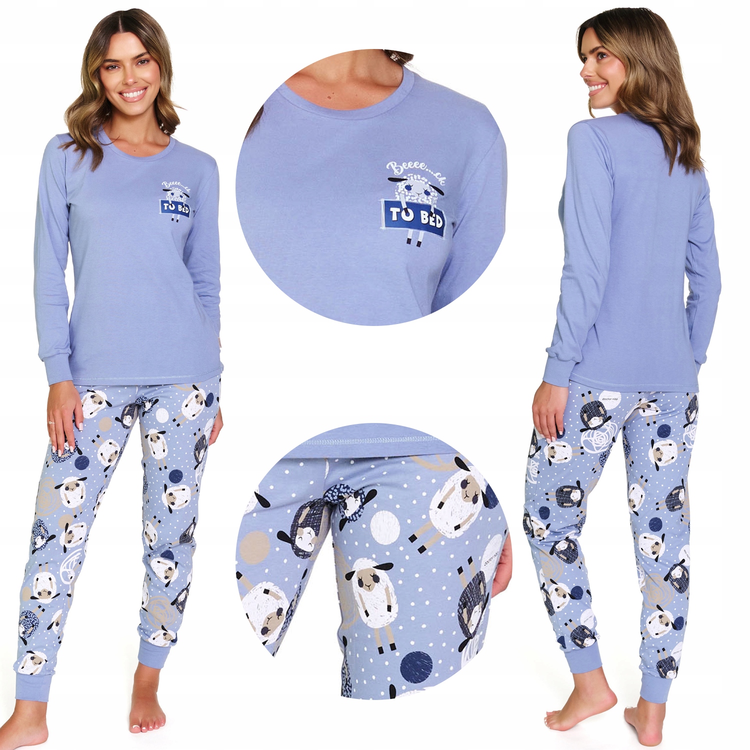 Doctor Nap PM.7346 sheep modrý ovce bavlna dlouhé kapsy 2XL Pyžamo