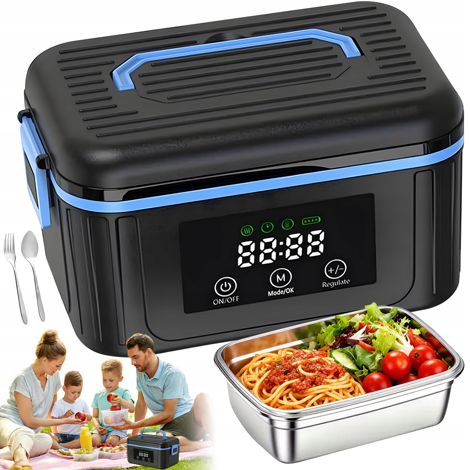 Elektrický Vyhřívaný Obědový Box 1500 ML Akumulátor 18000 Mah Časovač