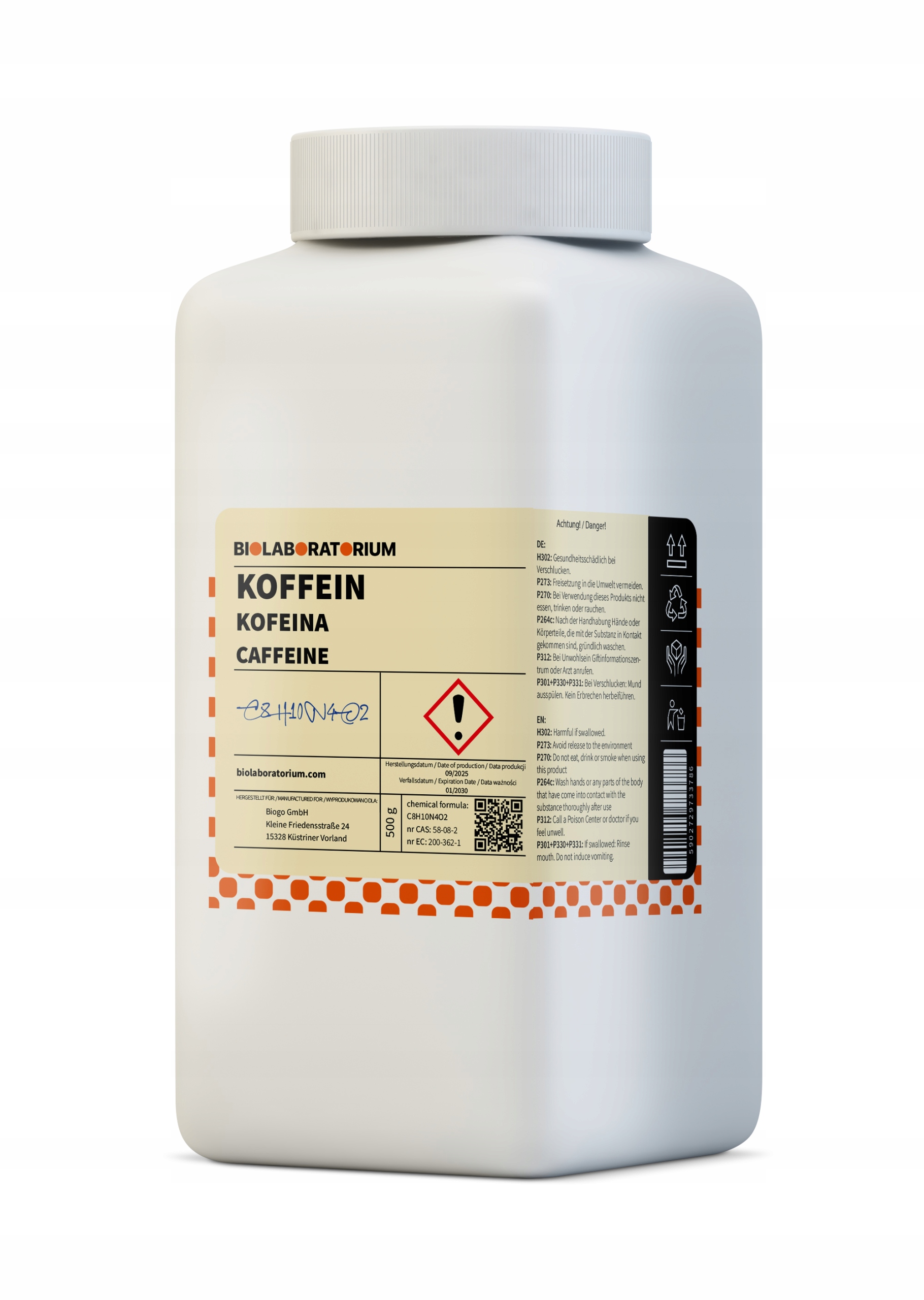 Kofein bezvodý 500 g Biolaboratorium