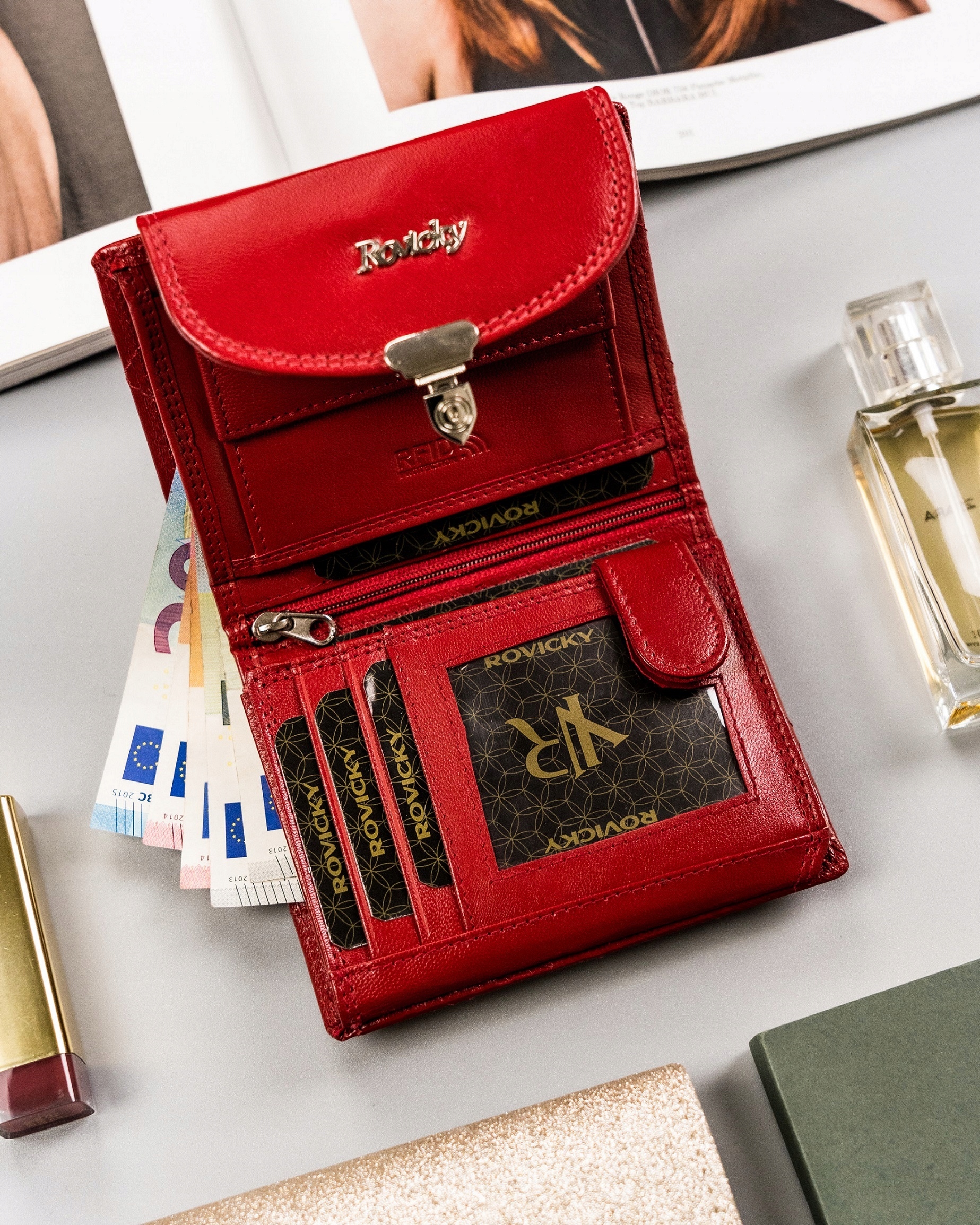 Rovicky mały portfel skórzany damski pojemny RFID Marka Rovicky
