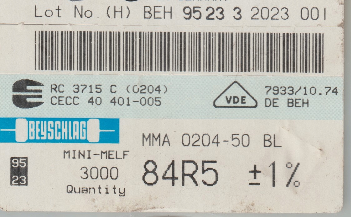 [100szt] 84R5 1% 50ppm rezystor Smd minimelf MMA0204 Beyschlag low noise