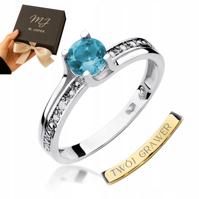 Prstýnek Z Bílého Zlata 585 S Topazem 0,50 ct Diamanty Gravírování M.jopek