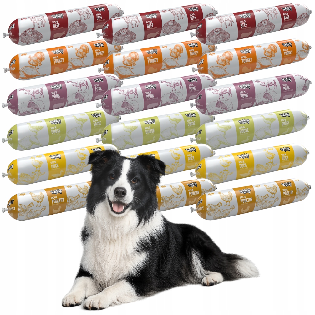 Tuftuf vlhké krmivo pro psy MIX Chutí tyčinka 19x900g tlačenka klobása