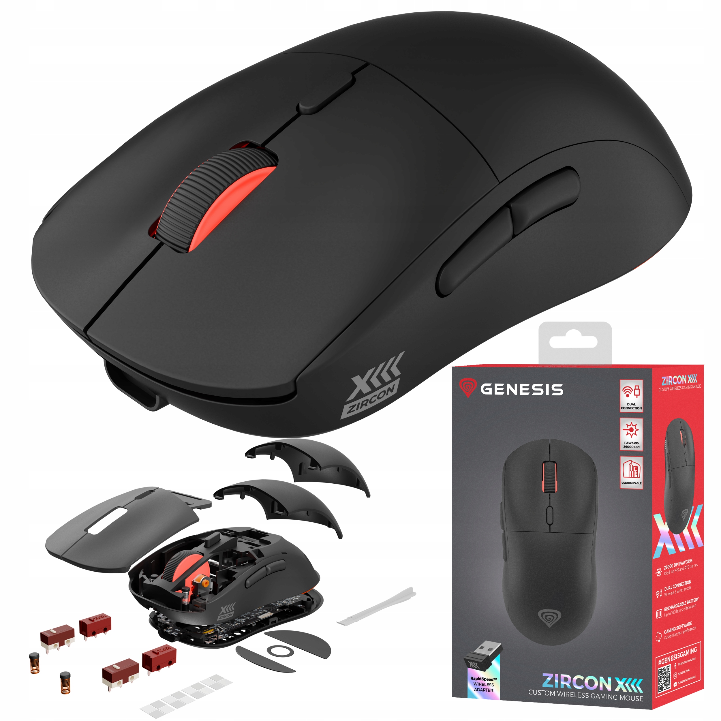Myszka bezprzewodowa gamingowa Genesis Zircon XIII 26000DPI wr1