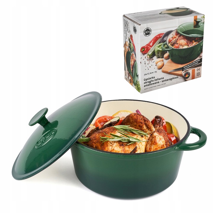Gęsiarka Żeliwna Emalniowana Brytfanna Okrągła Zielona Konighoffer 5L