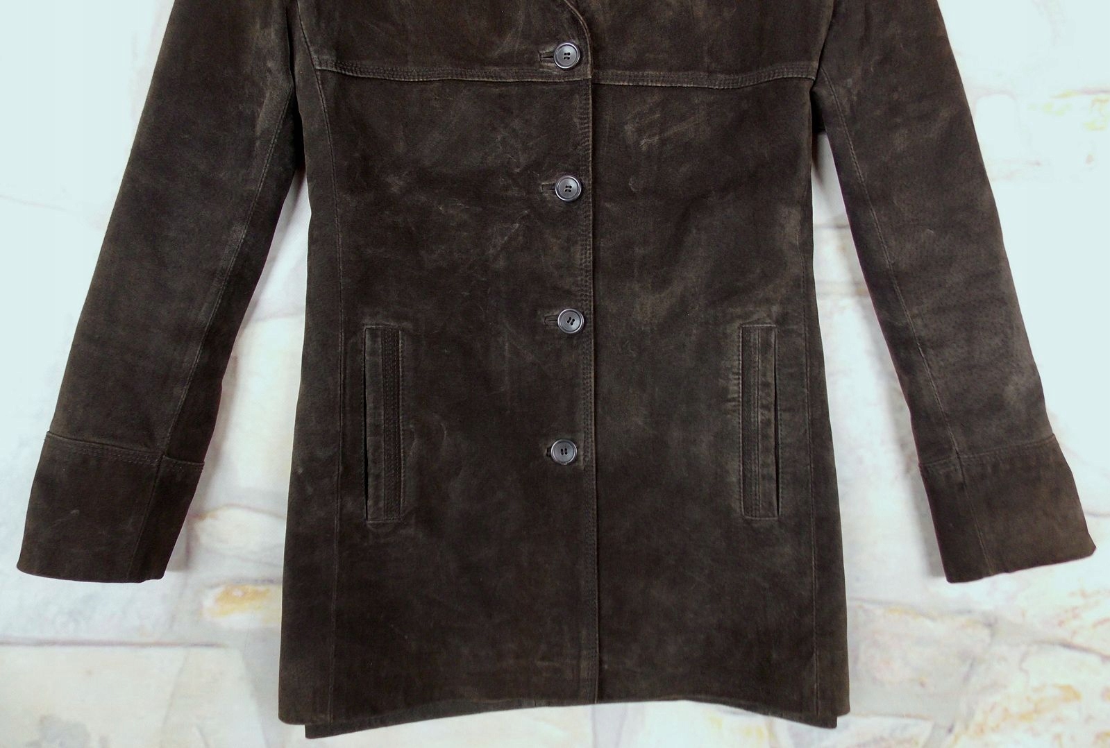 WS LEATER PORZĄDNY PŁASZCZ SKÓRZANY SKORA 42 Kaptur bez kaptura