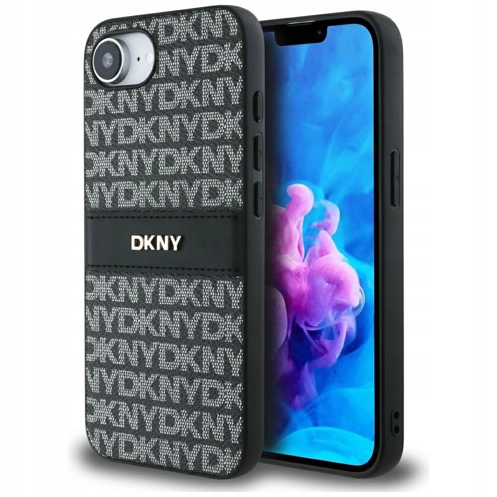 Pouzdro pro iPhone 16e – Dkny Repeat Texture Pattern s Tonal Stripe, černé