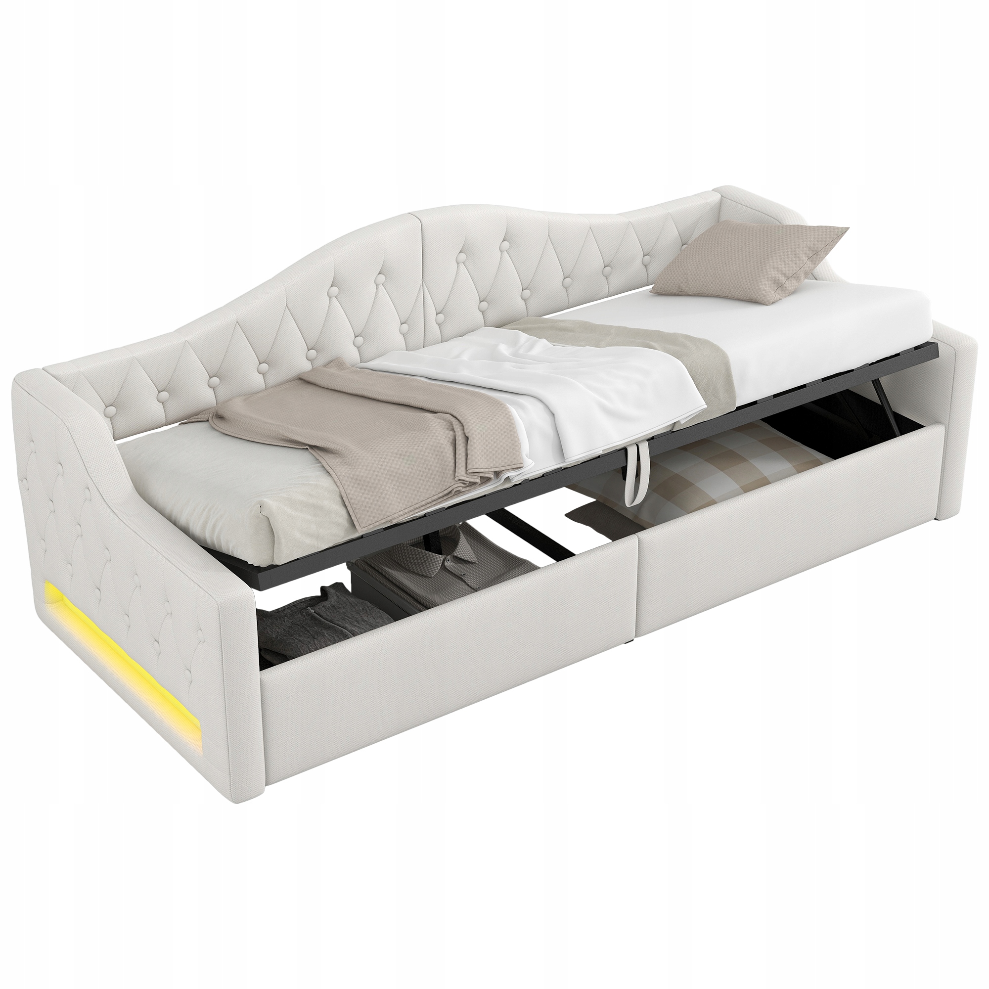Čalouněná postel Led Sofa s funkcí spaní Hydraulická 90X200CM béžová
