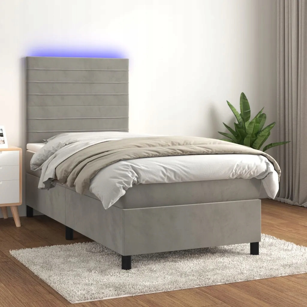Box spring postel s matrací a Led světle šedá 90x190 cm samet Šedá 3136155