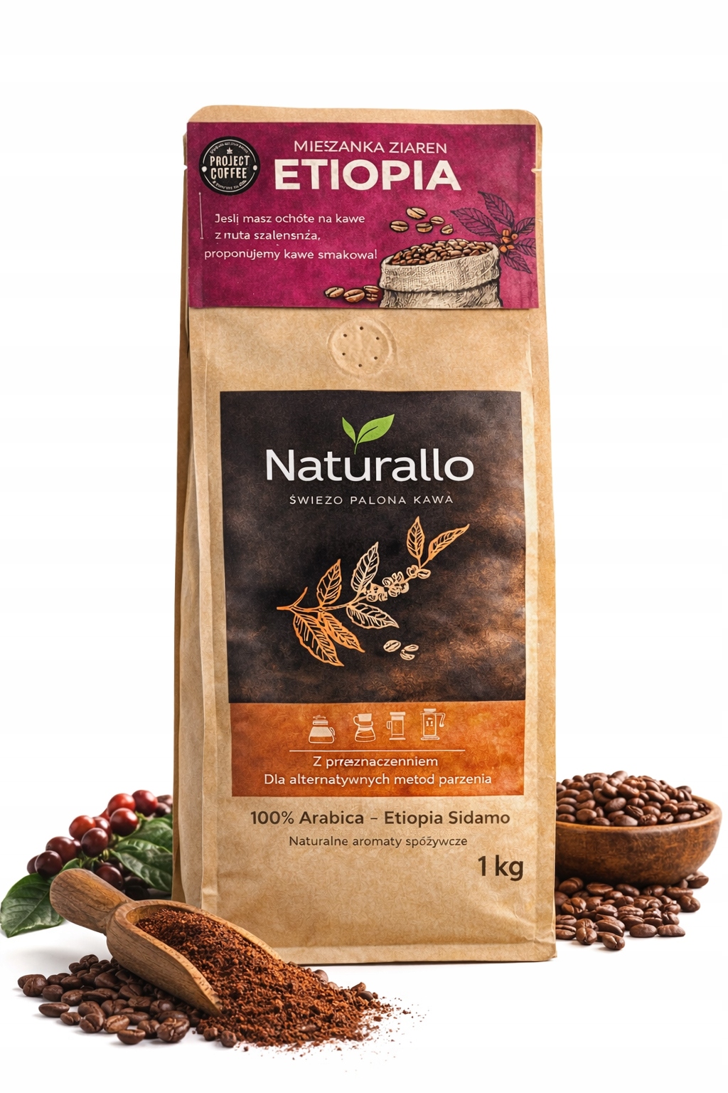 Levně Káva Etiopie Sidamo 1 kg mletá, čerstvě pražená Arabica Sidamo aromatická