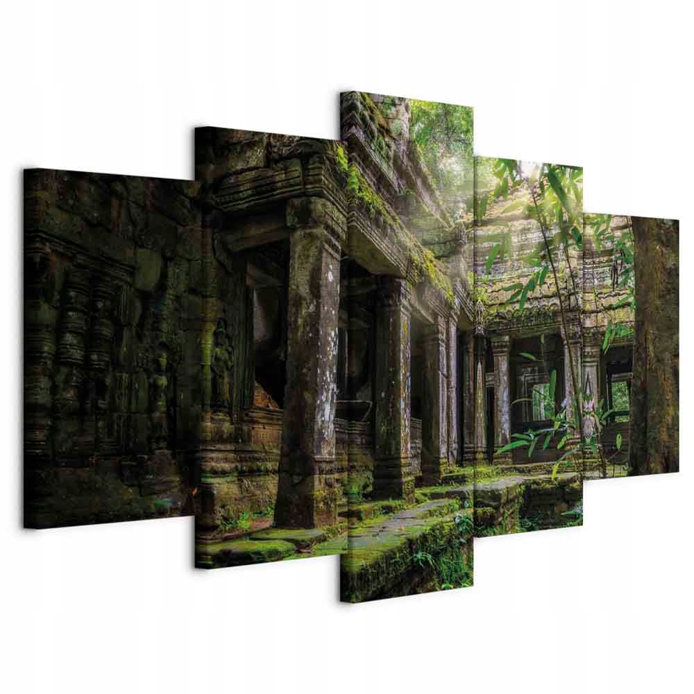 Obraz Na Plátně 5 Dílů Triptych Džungle Chrám Do Obývacího Pokoje Velký 200x100