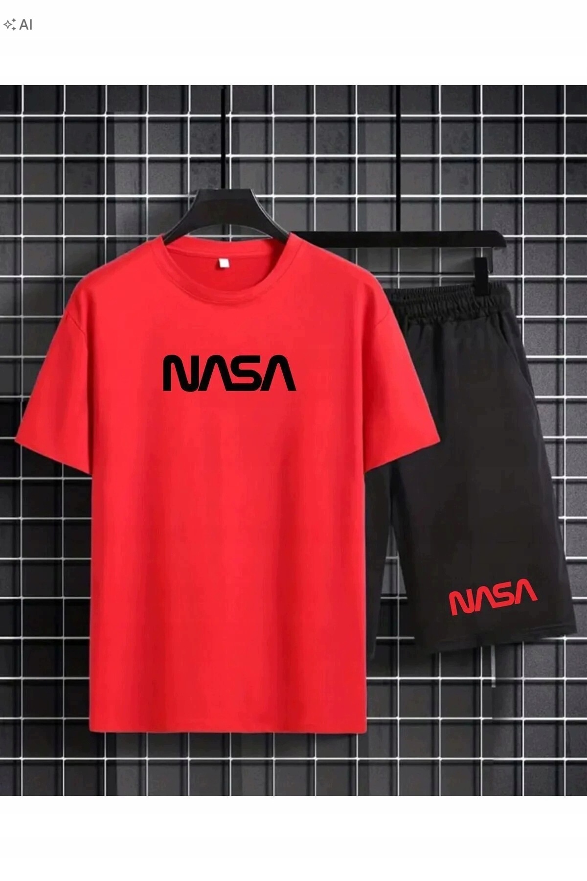 Pánský Komplet Nasa Červené Tričko A Černé Kraťasy S 5IA