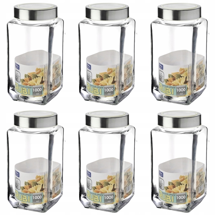 SZKLANY POJEMNIK do szafki szuflady 6x 1L na żywność makaron mąk przyprawy