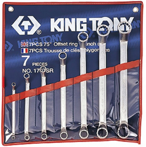 Očkové kľúče Ohnuté Palcové 1/4 1.1/8 7ks Puzdro King Tony 1707SR