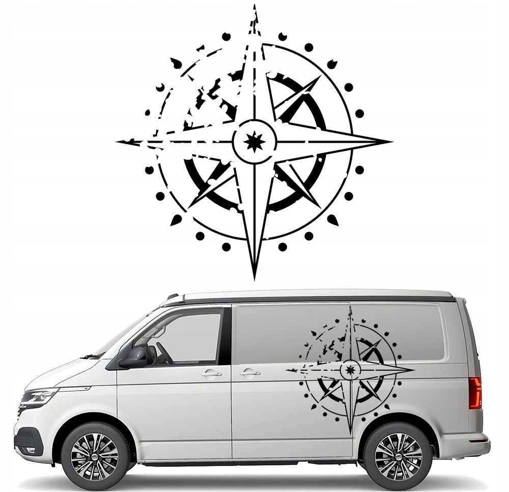 Grafika na karavan Kompas Růže Větrů 90x89