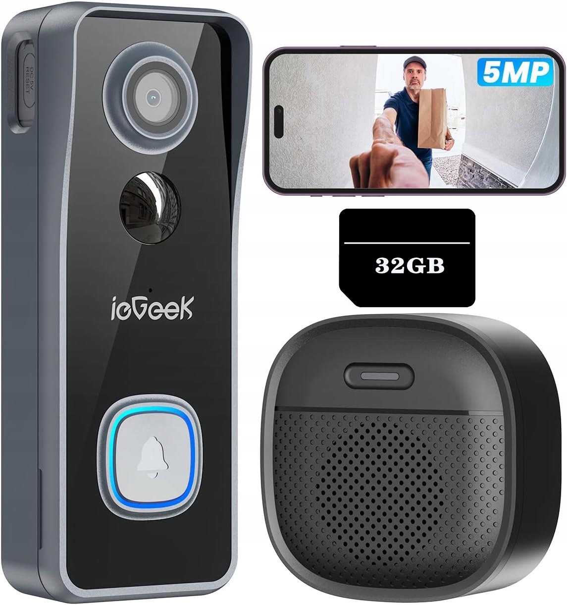 2K Video Vrátník Wifi Full Hd Kamera Interkom Smart Video 1296p Pir 32GB