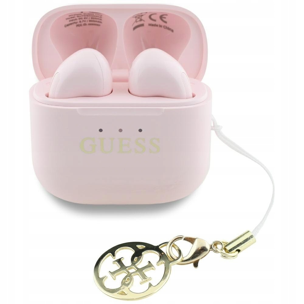 Sluchátka Tws Guess Glossy EffectPrinted Classic Logo & Charm růžová