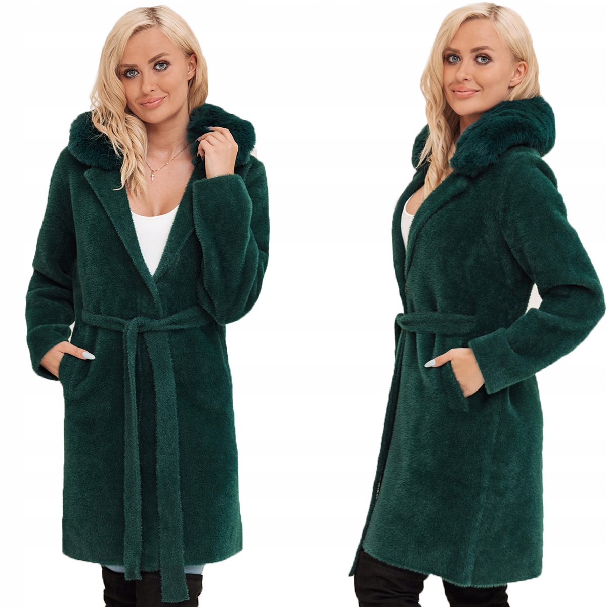 Alpaka S Kožešinou, Teplý Kabát S Páskem, Barevné Provedení