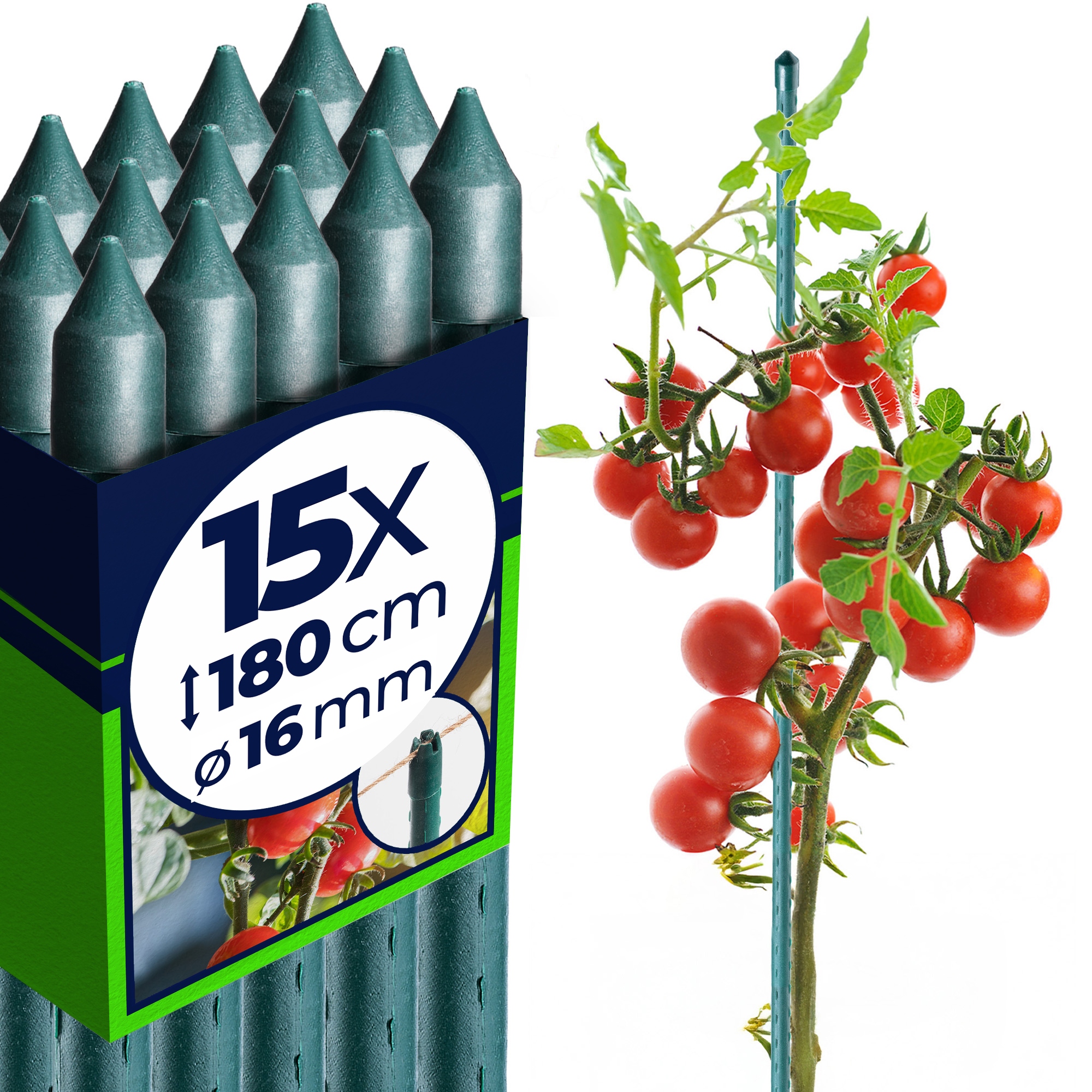 15 x Tyčky Na Rajčata 180 cm Podpora Rostlin Palík Potažená Ocel 16 mm