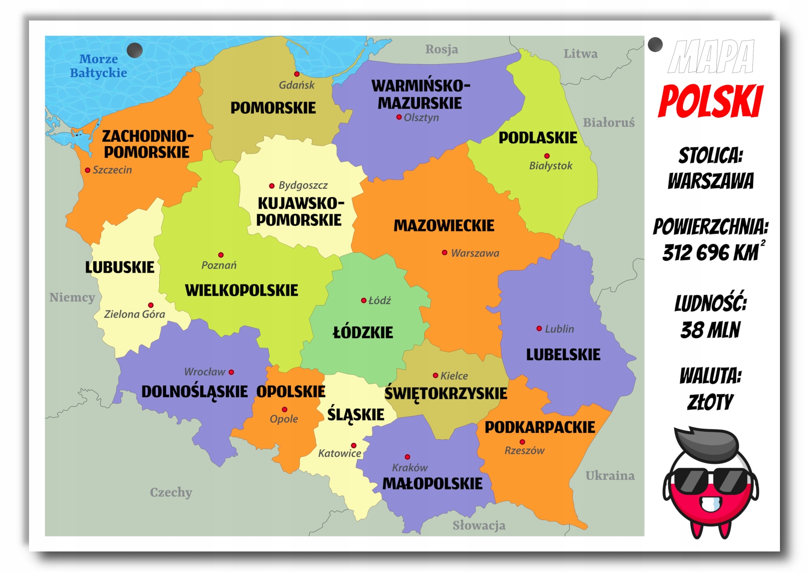 

Kolorowa plansza tablica mapa Polski Polska A4