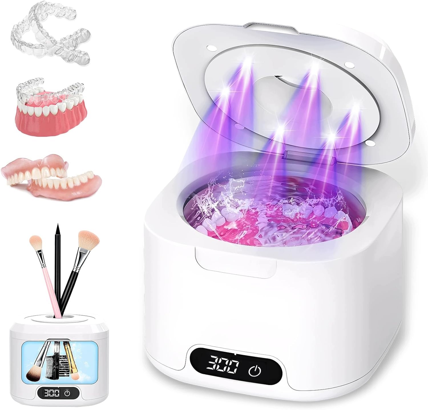 Myjka Ultradźwiękowa 6 Lamp Uv 254NM 4 Tryby 340ML Do Protez I Biżuterii