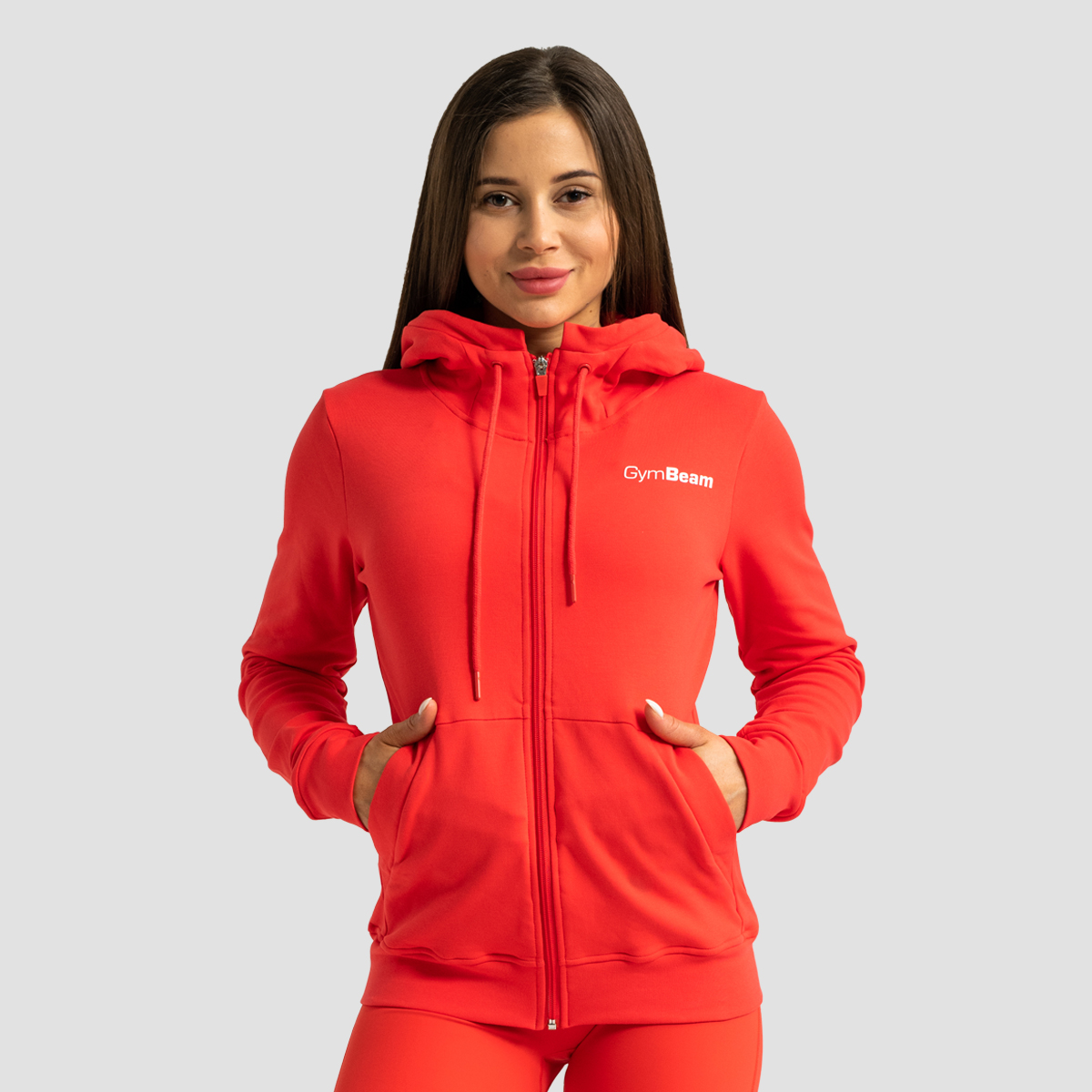 GymBeam Damska bluza z kapturem Zip Up Limitless Hot Red Xs