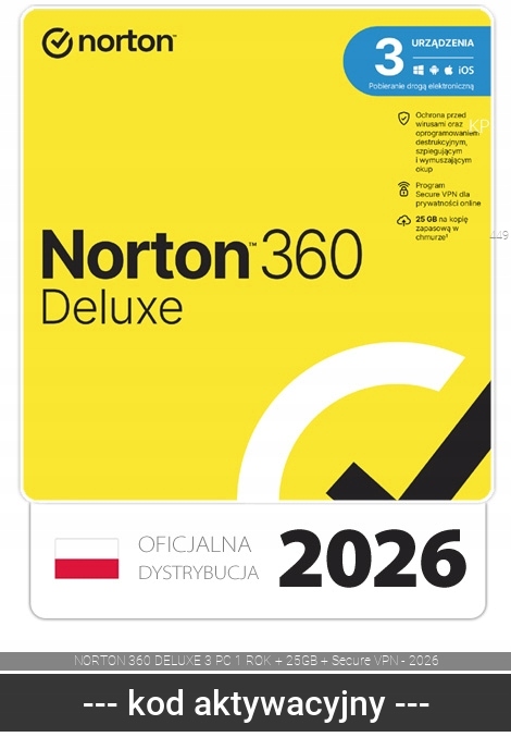 NORTON 360 Deluxe 3 stanowiska /1 rok + Secure VPN - 2026